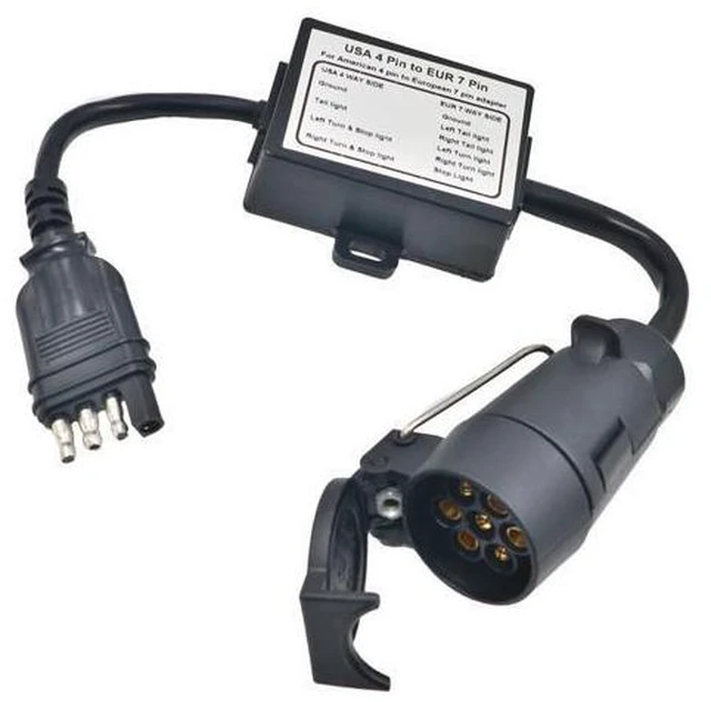 Main image of CARROFIX USA to EU Trailer Light Converter US 4-Way Flat Plug to EU 7-Way Round Connector