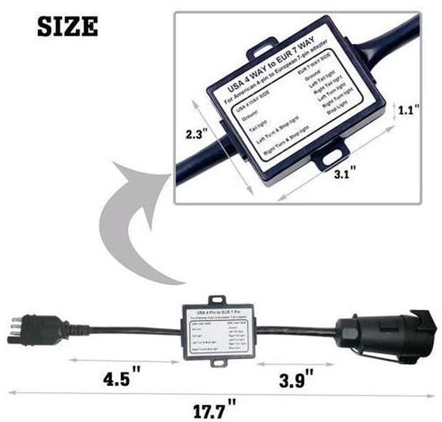 Alt view image 2 of 7 - CARROFIX USA to EU Trailer Light Converter US 4-Way Flat Plug to EU 7-Way Round Connector
