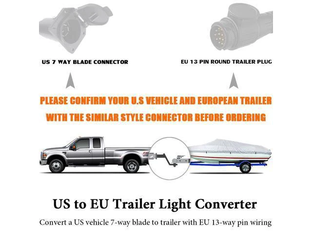 Alt view image 2 of 7 - CARROFIX Trailer Light Adapter Converter US Vehicle 7-Way Plug to European 13-Pin Round Connector