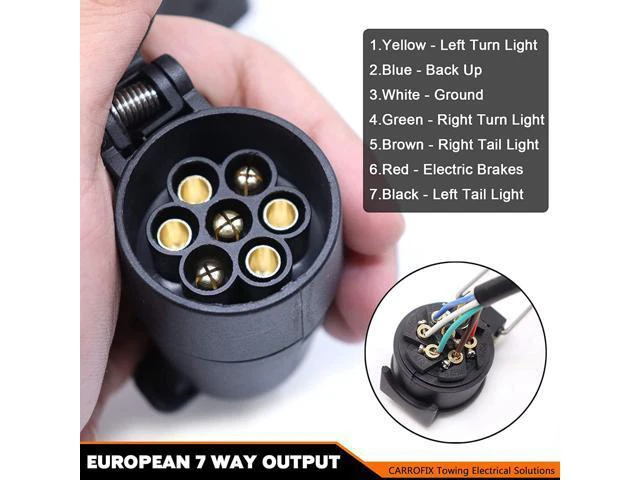 Alt view image 5 of 7 - CARROFIX American Style Vehicle-end 7 Way Blade Connector to European Style Trailer 7 Pin Round Plug