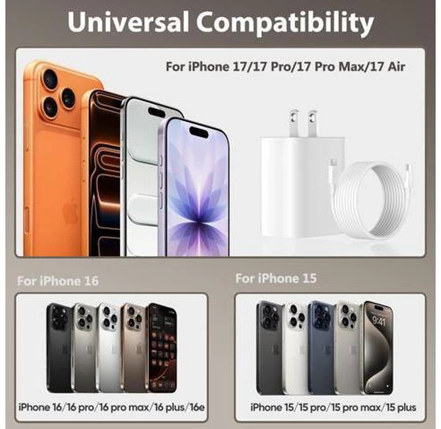 Alt view image 5 of 6 - iPhone 17 16 15 Charger Fast Charging, 10 FT Long USB C Charger Cord with 20W Type C Fast Phone Charging Block for iPhone 17/17 Pro/17 Pro max/Air, for iPhone 16 15 Pro Max Plus, iPad, Android