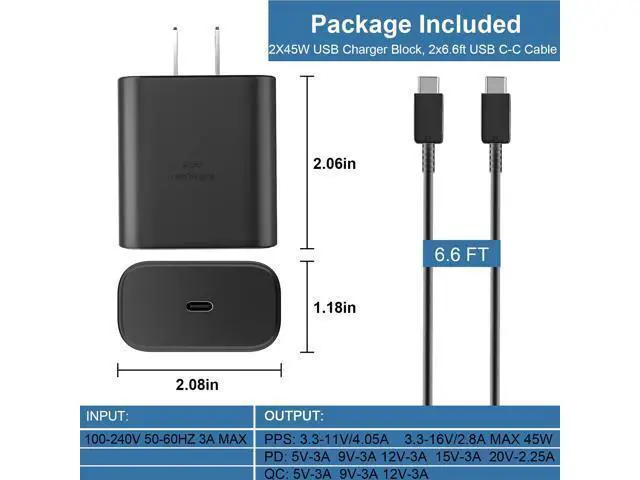 Alt view image 6 of 6 - 45W USB C Super Fast Charger, Type C Charger Fast Charging Android Phone Charger with 6.6ft Cable Cord for Samsung Galaxy S26 Ultra/S26/S26+/S25 Ultra/S25/S24/S23 Ultra/S22 Ultra/S20 Ultra/Note 10