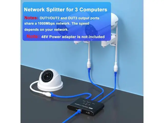 Alt view image 2 of 7 - PoE Switch 1 in 3 Out, 3 Port Gigabit PoE Splitter, IEEE 802.3at/af Compliant, 30W per Port Power Over Ethernet Hub for IP Cameras/Access Points/VoIP Phones (328 Ft), Network for Cat5e/6/7/8 Cable