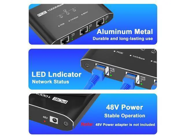 Alt view image 5 of 7 - PoE Switch 1 in 3 Out, 3 Port Gigabit PoE Splitter, IEEE 802.3at/af Compliant, 30W per Port Power Over Ethernet Hub for IP Cameras/Access Points/VoIP Phones (328 Ft), Network for Cat5e/6/7/8 Cable