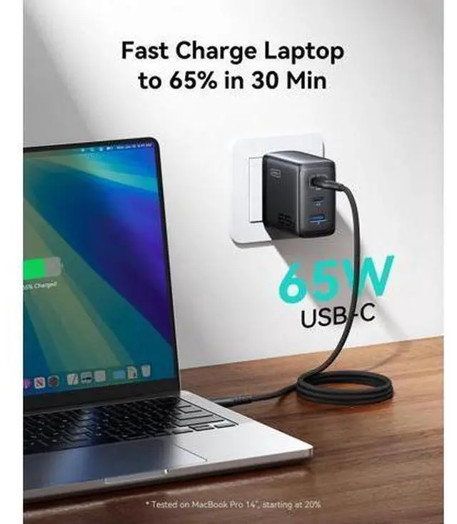 Alt view image 2 of 7 - INIU 65W USB C Charger Block, 3-Port GaN Fast Charging Adapter with 100W Cable & Advanced Protection, Foldable Travel Charger for iPhone 17 16 15 Pro Max, iPad, Samsung S26 S25 Ultra, Pixel eReaders
