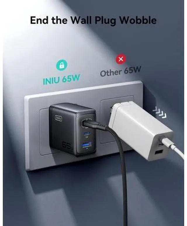 Alt view image 6 of 7 - INIU 65W USB C Charger Block, 3-Port GaN Fast Charging Adapter with 100W Cable & Advanced Protection, Foldable Travel Charger for iPhone 17 16 15 Pro Max, iPad, Samsung S26 S25 Ultra, Pixel eReaders