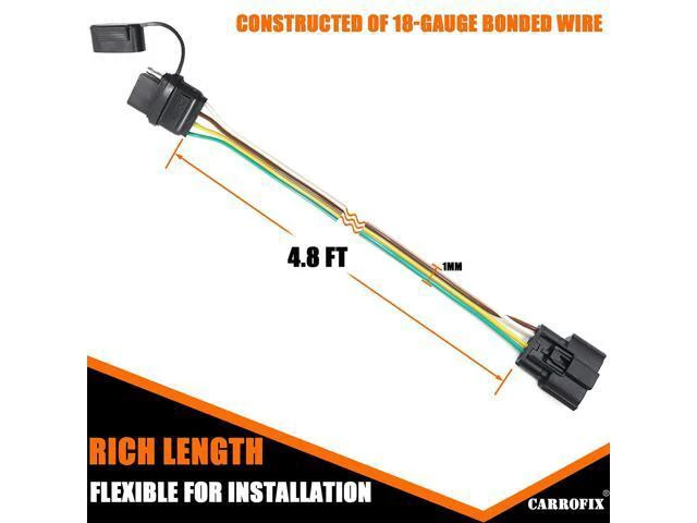 Alt view image 2 of 7 - CARROFIX Custom Fit Vehicle-Side Wiring Harness with 4-Pole Flat Trailer Connector for Chevy Equinox/GMC Terrain