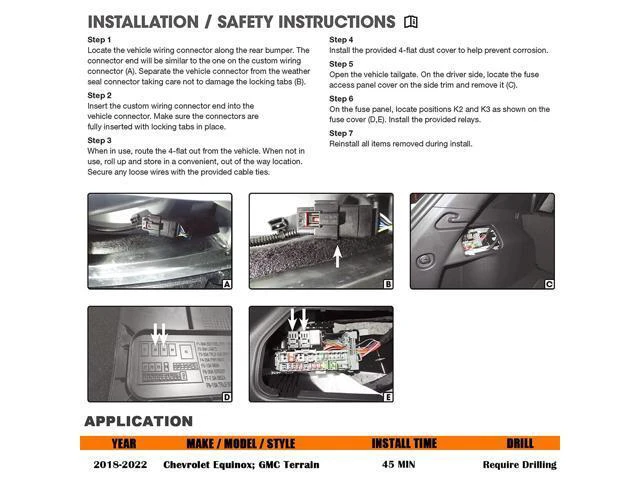Alt view image 5 of 7 - CARROFIX Custom Fit Vehicle-Side Wiring Harness with 4-Pole Flat Trailer Connector for Chevy Equinox/GMC Terrain