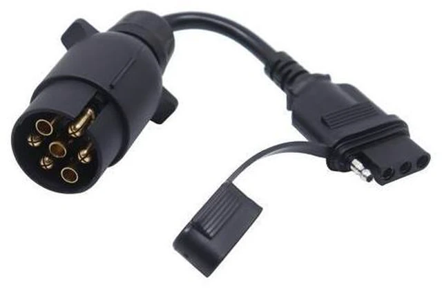 Main image of CARROFIX European Style Vehicle-end 7 Way Round Pin Outlet to American Style Trailer 4 Way Flat Connector
