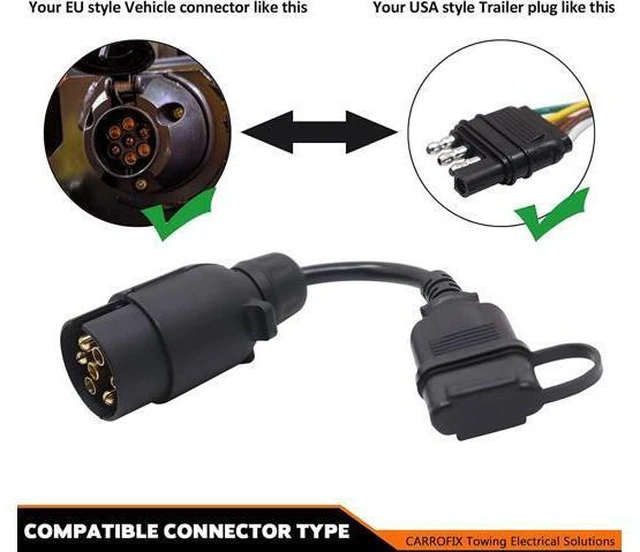 Alt view image 3 of 7 - CARROFIX European Style Vehicle-end 7 Way Round Pin Outlet to American Style Trailer 4 Way Flat Connector