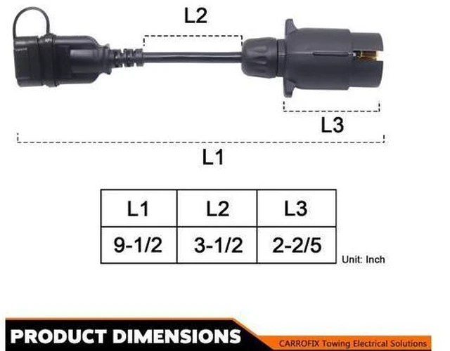 Alt view image 5 of 7 - CARROFIX European Style Vehicle-end 7 Way Round Pin Outlet to American Style Trailer 4 Way Flat Connector