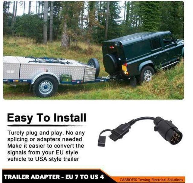 Alt view image 6 of 7 - CARROFIX European Style Vehicle-end 7 Way Round Pin Outlet to American Style Trailer 4 Way Flat Connector