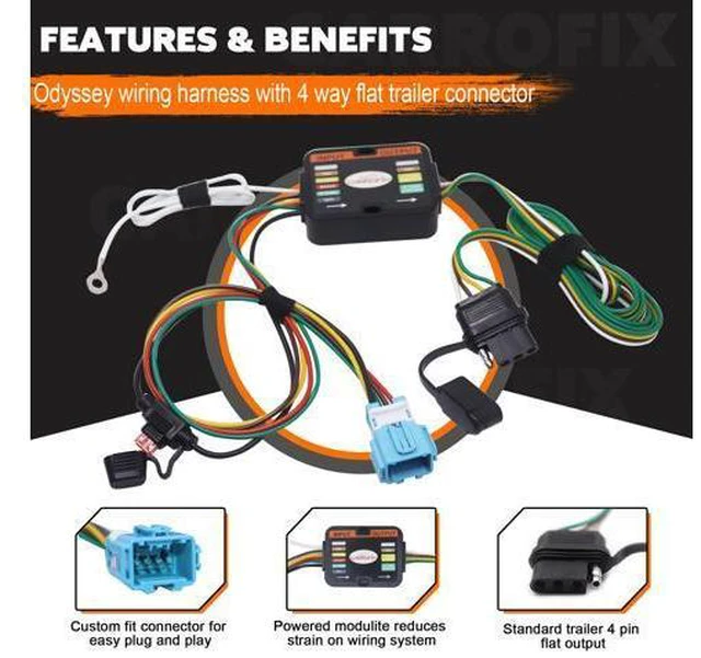 Alt view image 2 of 7 - CARROFIX Custom-Fit Vehicle Wiring Kit with 4 Way Flat Trailer Connector for 2018-2023 Honda Odyssey - Simple Plug-in Odyssey Hitch Wiring Harness