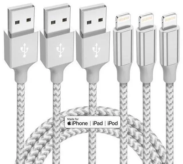 Main image of iPhone Charger 3 Pack 10 ft Apple MFi Certified Lightning Nylon Braided Cable Fast Charging Cord Compatible with iPhone 13 12 11 Pro Max XR XS X 8 7 6 Plus SE iPad and More