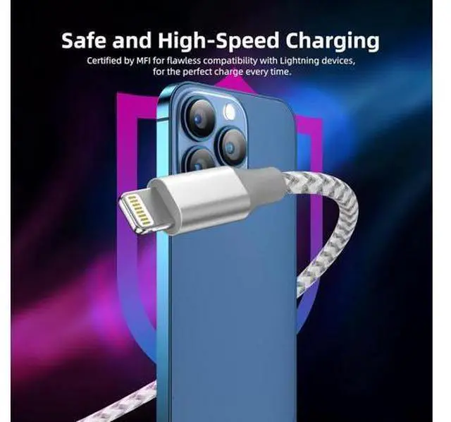 Alt view image 4 of 7 - iPhone Charger 3 Pack 10 ft Apple MFi Certified Lightning Nylon Braided Cable Fast Charging Cord Compatible with iPhone 13 12 11 Pro Max XR XS X 8 7 6 Plus SE iPad and More