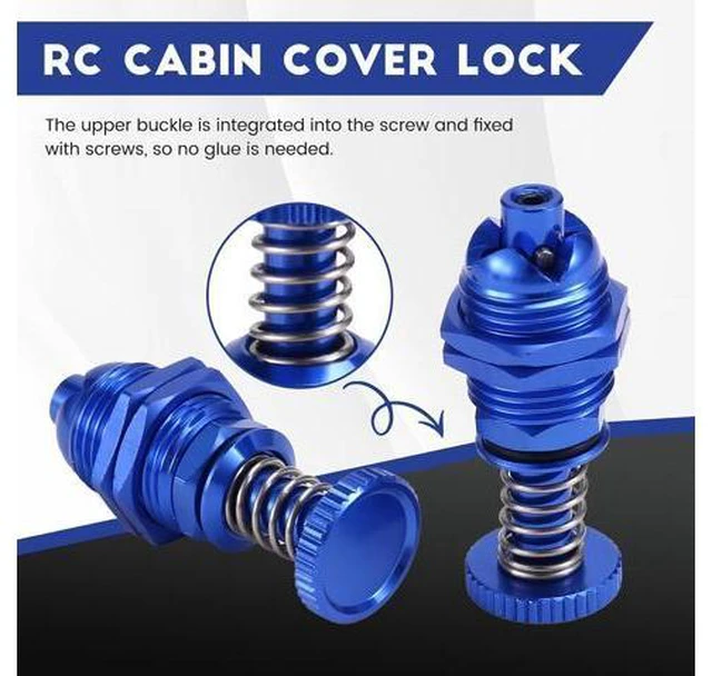 Alt view image 2 of 7 - 2Pcs 35mm Height Push Butto Hatch Cabin Spring Cover Lock for RC Boat Ship Body Shell Spare Parts Blue