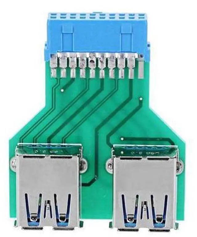 Alt view image 2 of 5 - For Motherboard Dual USB 3.0 A Type Female to Motherboard 20/19 Pin Box Header Slot Adapter PCBA