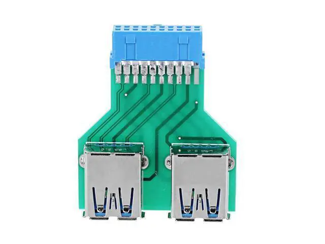 Alt view image 4 of 5 - For Motherboard Dual USB 3.0 A Type Female to Motherboard 20/19 Pin Box Header Slot Adapter PCBA