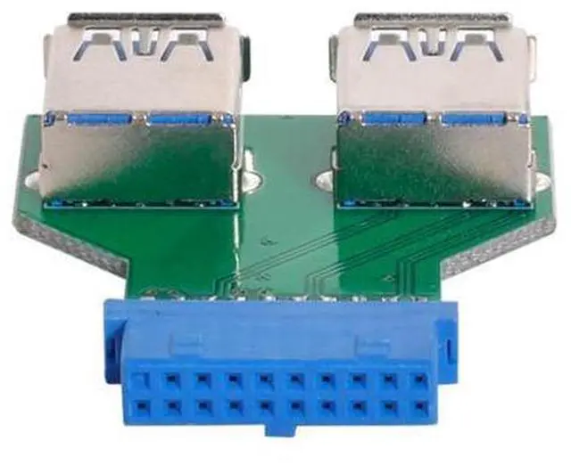 Alt view image 3 of 5 - For Motherboard Dual USB 3.0 A Type Female to Motherboard 20/19 Pin Box Header Slot Adapter PCBA