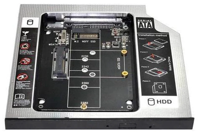 Main image of MSATA NGFF B/M-Key SSD to Slimline SATA 13Pin Caddy Case for 9.5mm Universal Laptop CD/DVD-ROM Optical Bay
