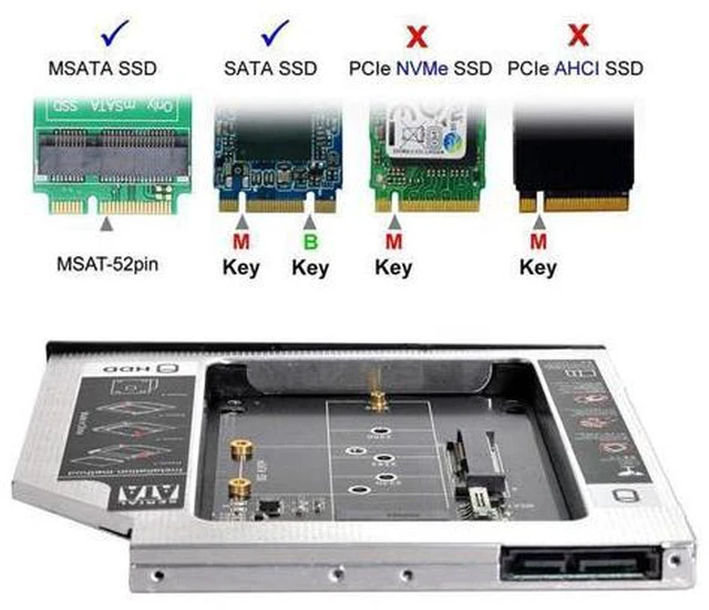 Alt view image 5 of 5 - MSATA NGFF B/M-Key SSD to Slimline SATA 13Pin Caddy Case for 9.5mm Universal Laptop CD/DVD-ROM Bay