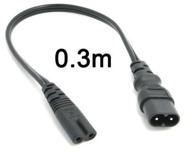 Alt view image 2 of 3 - IEC 60320 C8 Plug to C7 Receptacle Male to Female Extension Power Supply Main Adapter Cable 30cm