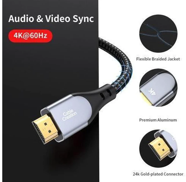 Alt view image 5 of 6 - HDMI Cable 4K@60Hz, 3ft Grey HDMI 4K Male to Male Cable, Highly-Speed 18Gbps, HDR, 3D for TV, Monitor, PS4/5, Xbox One and More