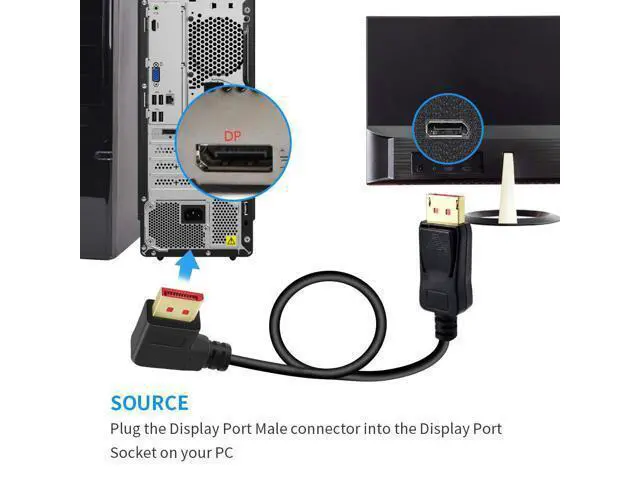 Alt view image 5 of 7 - Right Angle Displayport 1.4 Cable Left Angled Displayport Cable, B 90-Degree Angled Displayport Cable V1.4 6FT/1.8M up to 8K/60Hz, 4K/144Hz Supported