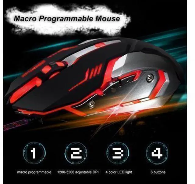 Alt view image 5 of 7 - Wired Gaming Mouse 4 Color Backlit Ergonomic Mouse support Programmable up to 3200 DPI for Windows PC Gamers (Black)