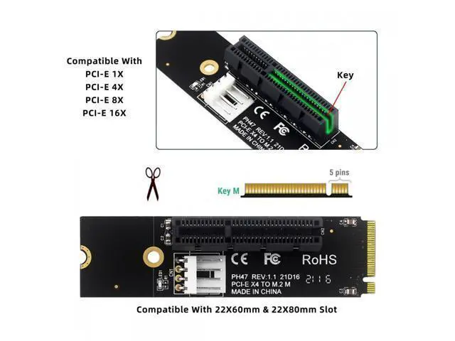 Alt view image 4 of 7 - M.2 NGFF NVMe M-Key Extender to PCI-E X1 X4 X8 X16 Graphics Card Riser Adapter PCI-Express for M2 2260 2280
