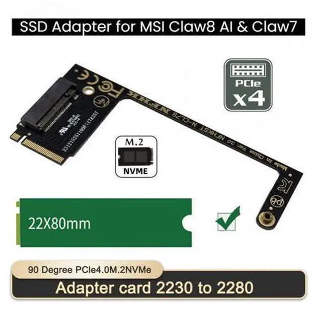 Alt view image 2 of 7 - 2230 NVME M-Key 22x30mm to 22x80mm Angled Extension 2280 SSD Upgrade Adapter Compatible with CLAW8 AI+ CLAW7 Gaming Computer