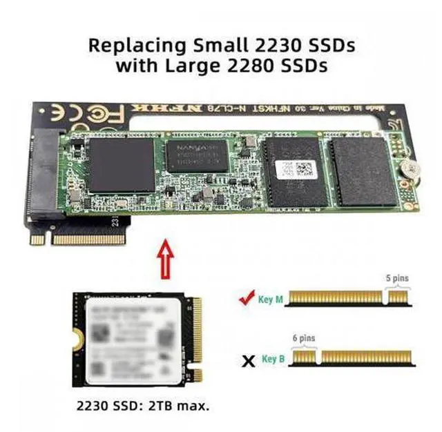 Alt view image 5 of 7 - 2230 NVME M-Key 22x30mm to 22x80mm Angled Extension 2280 SSD Upgrade Adapter Compatible with CLAW8 AI+ CLAW7 Gaming Computer