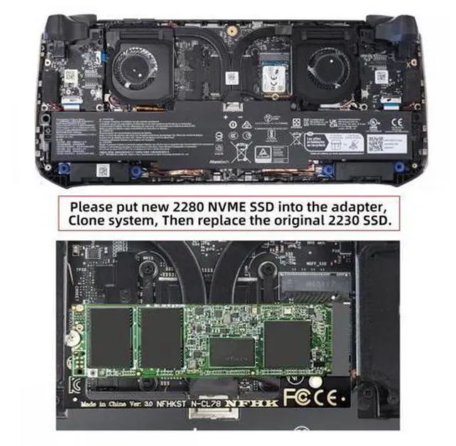 Alt view image 7 of 7 - 2230 NVME M-Key 22x30mm to 22x80mm Angled Extension 2280 SSD Upgrade Adapter Compatible with CLAW8 AI+ CLAW7 Gaming Computer