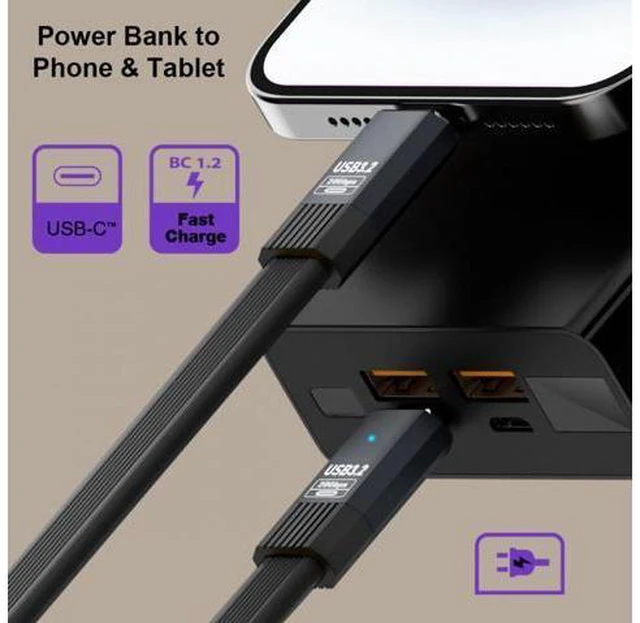 Alt view image 7 of 7 - Cable USB3.1 Type-A Male to Type-C Male 10Gbps Flat Slim FPC USB-C Data Power Cable 5V3A for Laptop Phone Disk (20cm)