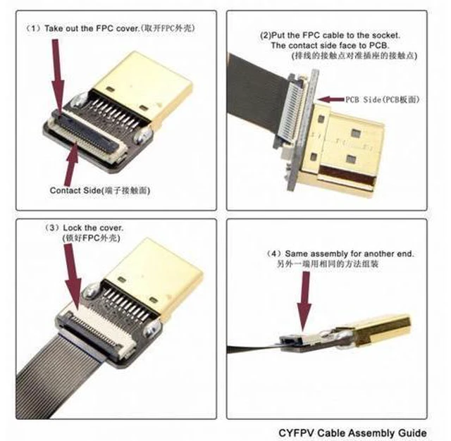 Alt view image 3 of 7 - CYFPV Dual 90 Degree Right-Up Angled HDMI Type A Male to Male HDTV FPC Flat Cable for FPV HDTV Multicopter Aerial Photography (0.1M)