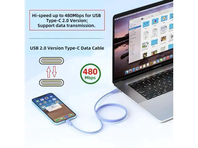 Alt view image 3 of 7 - Colorful USB-C 480Mbps Type-C Male to Male Cable Ultra Soft High Flex 65W Hyper Super Flexible Cord (Green 200cm)