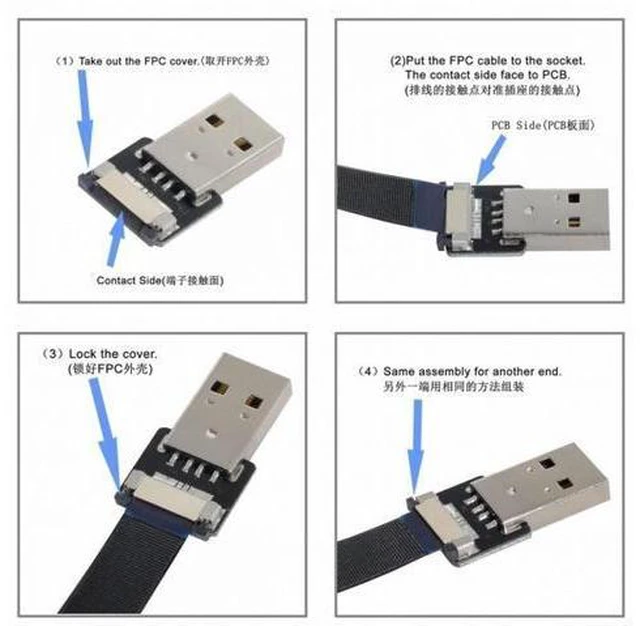 Alt view image 6 of 7 - USB 2.0 Type-A Male to USB-C Type-C Male Data Flat Slim FPC Cable for FPV Disk Phone
