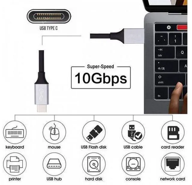 Alt view image 5 of 7 - 10Gbps USB 3.1 Type-C Male to USB3.0 Type A Male Data Power Cable 5V3A for Laptop Phone Disk (30cm)