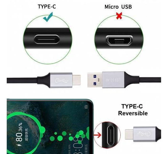 Alt view image 7 of 7 - 10Gbps USB 3.1 Type-C Male to USB3.0 Type A Male Data Power Cable 5V3A for Laptop Phone Disk (30cm)