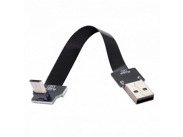 Alt view image 2 of 7 - Up Angled USB 2.0 Type-A Male to Micro USB 5Pin Male Data Flat Slim FPC Cable for FPV Disk Phone