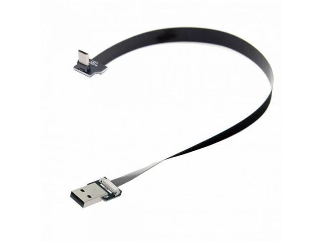 Alt view image 3 of 7 - Up Angled USB 2.0 Type-A Male to Micro USB 5Pin Male Data Flat Slim FPC Cable for FPV Disk Phone