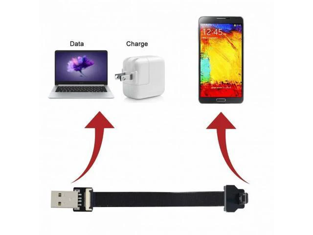Alt view image 5 of 7 - Up Angled USB 2.0 Type-A Male to Micro USB 5Pin Male Data Flat Slim FPC Cable for FPV Disk Phone