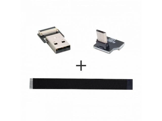 Alt view image 6 of 7 - Up Angled USB 2.0 Type-A Male to Micro USB 5Pin Male Data Flat Slim FPC Cable for FPV Disk Phone