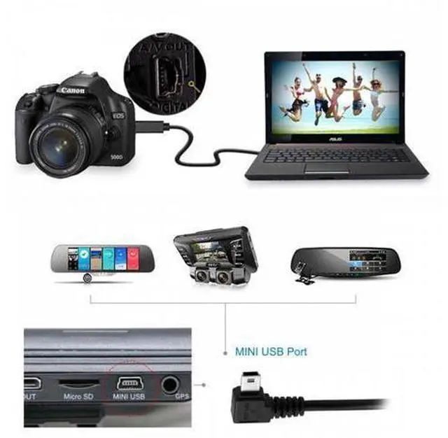 Alt view image 6 of 6 - Mini USB B Type 5pin Male Right Angled 90 Degree to USB 2.0 Male Type-A Power Data Cable