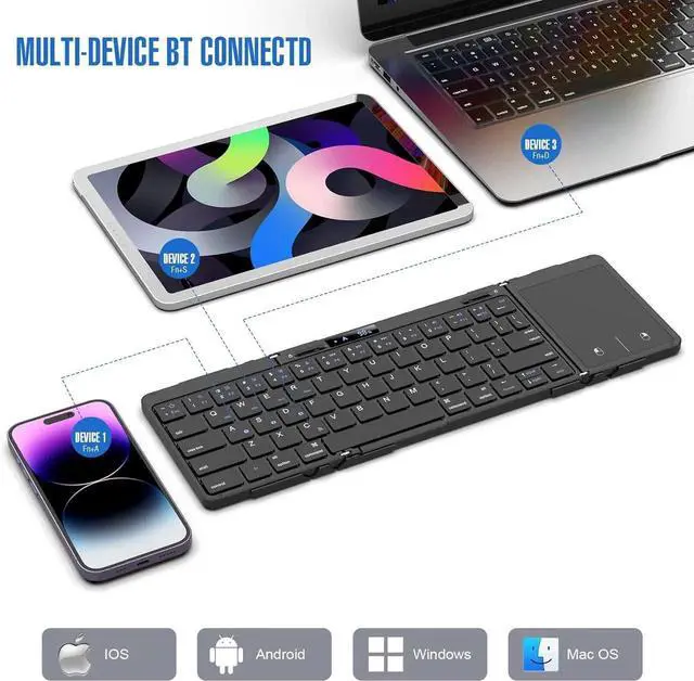 Alt view image 3 of 5 - JOMAA Foldable Bluetooth Keyboard with Trackpad, RGB Backlight, Portable,Full-Size Rechargeable Travel Keyboard with Lockable Fold for