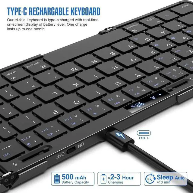 Alt view image 4 of 5 - JOMAA Foldable Bluetooth Keyboard with Trackpad, RGB Backlight, Portable,Full-Size Rechargeable Travel Keyboard with Lockable Fold for