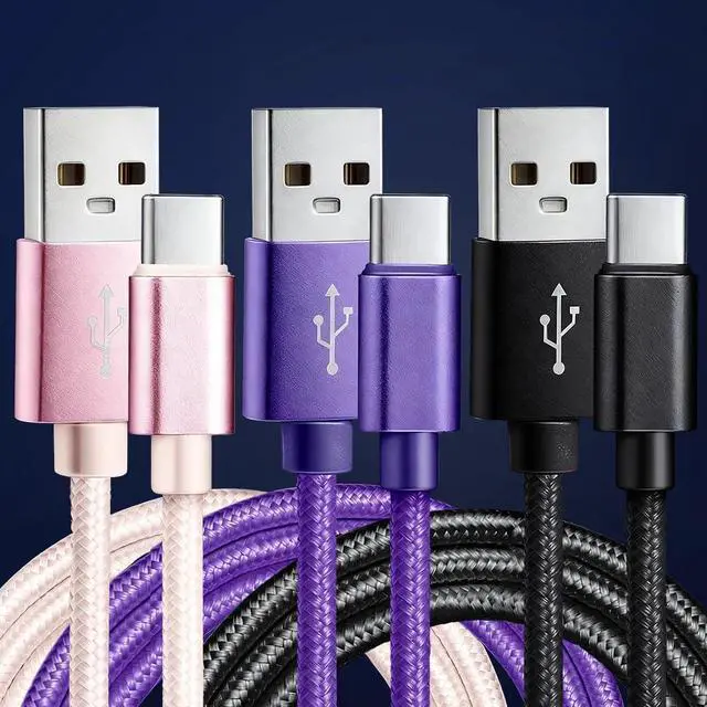 Main image of 3-Pack USB C Data Cable 6.5ft, 5V/3A Fast Charge A to Type C Braided Cord for Android Auto, Portable SSD Phone Laptop Tablet Computer PC(Pink, Black,Purple)