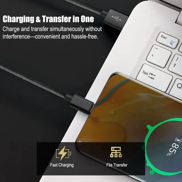Alt view image 5 of 6 - 3-Pack USB C Data Cable 6.5ft, 5V/3A Fast Charge A to Type C Braided Cord for Android Auto, Portable SSD Phone Laptop Tablet Computer PC(Pink, Black,Purple)