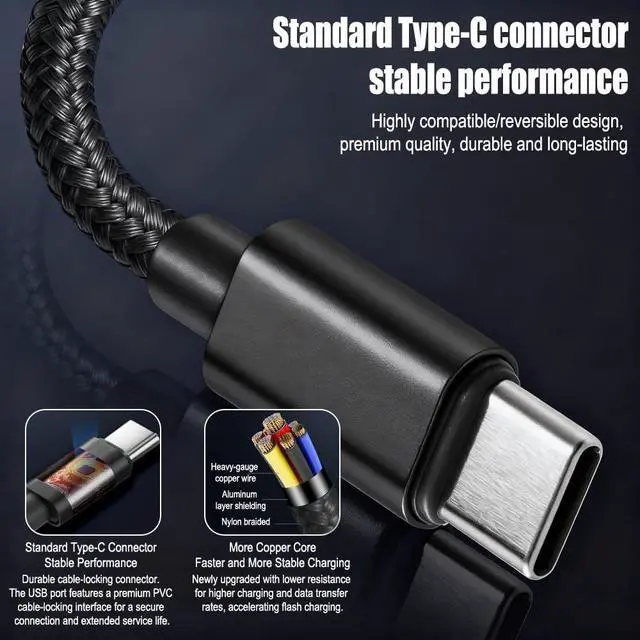 Alt view image 6 of 6 - 3-Pack USB C Data Cable 6.5ft, 5V/3A Fast Charge A to Type C Braided Cord for Android Auto, Portable SSD Phone Laptop Tablet Computer PC(Pink, Black,Purple)