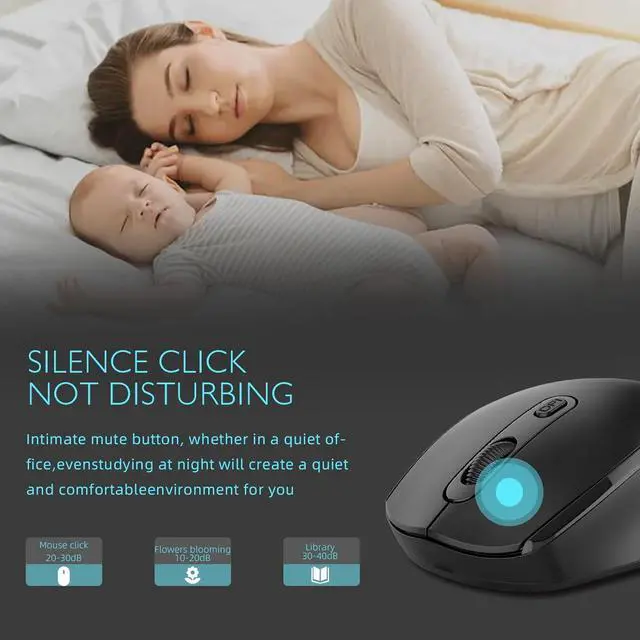 Alt view image 2 of 7 - ONE-UP Wireless Mouse, 2.4G, Silent, USB Nano Receiver, for Laptop, Chromebook, PC, Mac, Windows and School Work (Black)